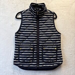 J. Crew Quilted Striped Vest‎ Women Sz Small Navy White Puffer Gilet Gold Zipper